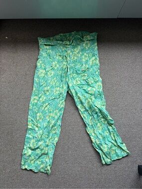 Mango Green & Yellow Floral Wide-Leg Casual Pants